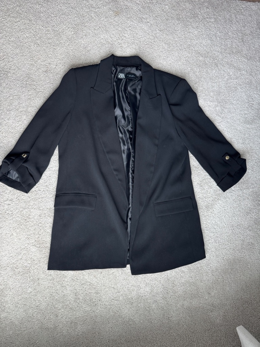 Zara Scrunch Sleeve Long Blazer - L